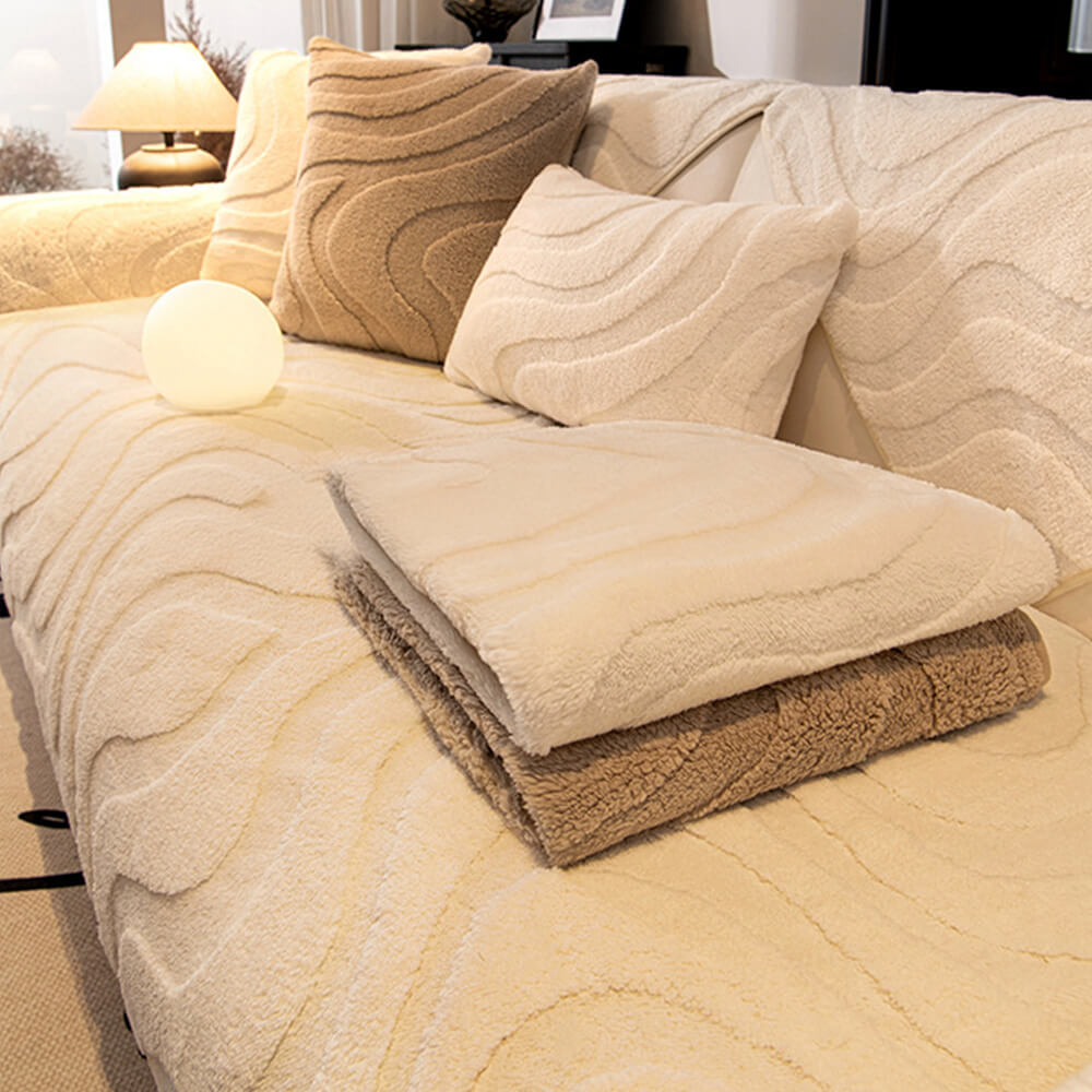 Cozy Plush Curved Jacquard Sofa Cover with Non-Slip Backing – Warm Couch Protector