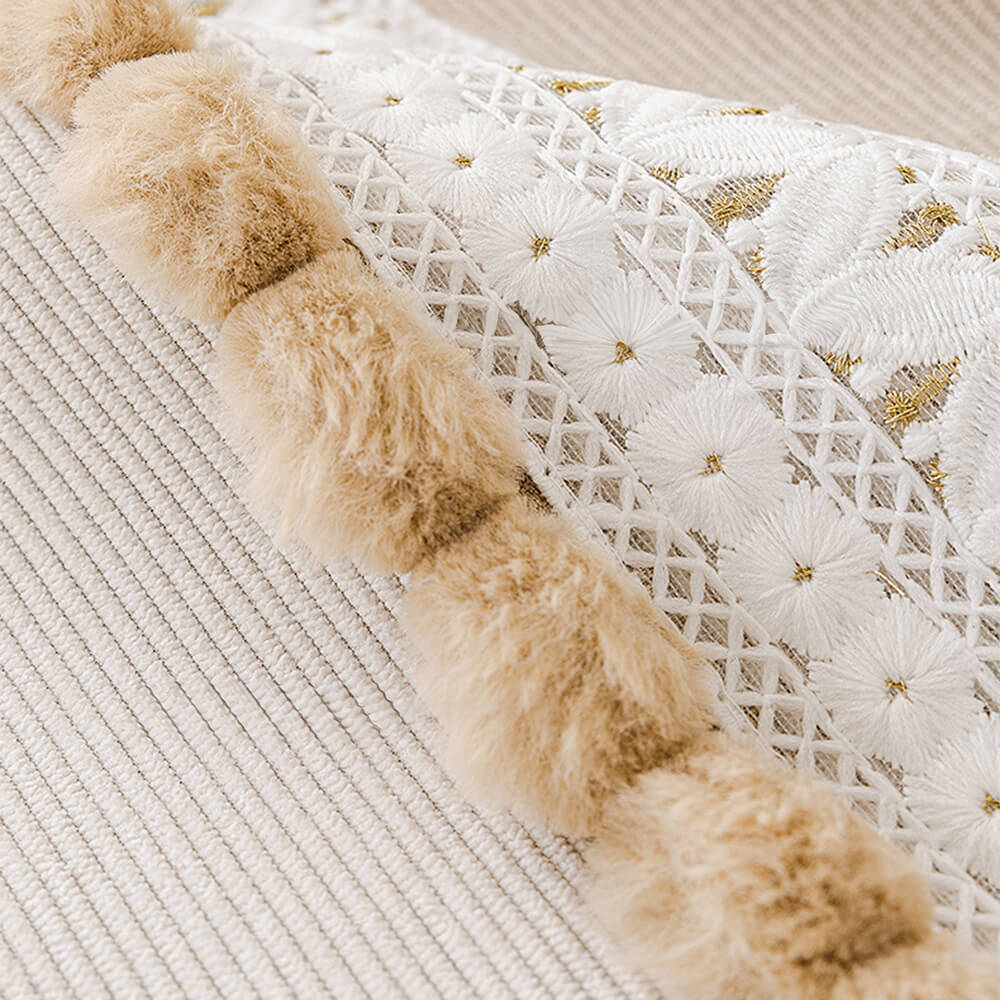 All-Season Corduroy Couch Cover – Soft, Water-Resistant, Anti-Scratch Protection with Pom-Poms