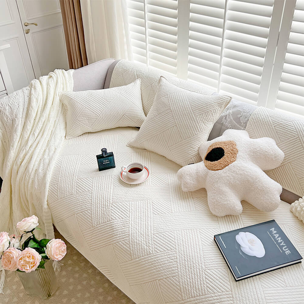 Cute Paw Print Plush Thick Sofa Cover – Non-Slip Couch Protector & Decor