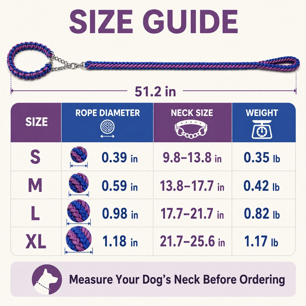 Dog Leash for Strong Pullers, Braided with Chain Control Collar