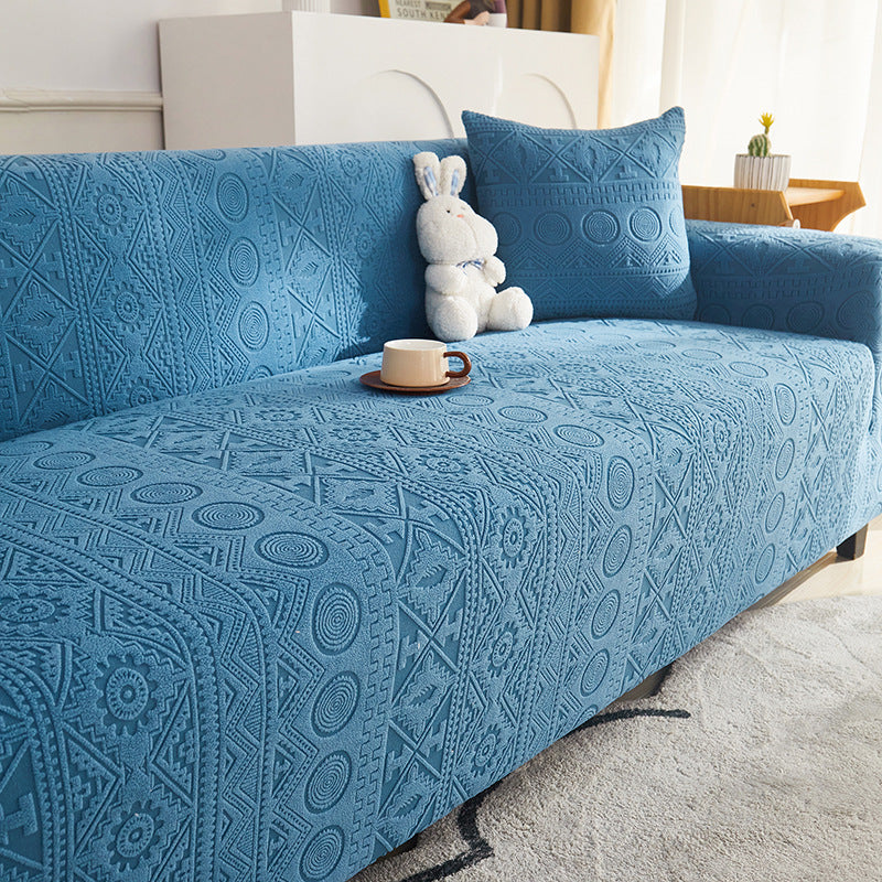 Bohemian Jacquard Stretch Sofa Cover – Full-Cover, Non-Slip Protector with Pillowcase