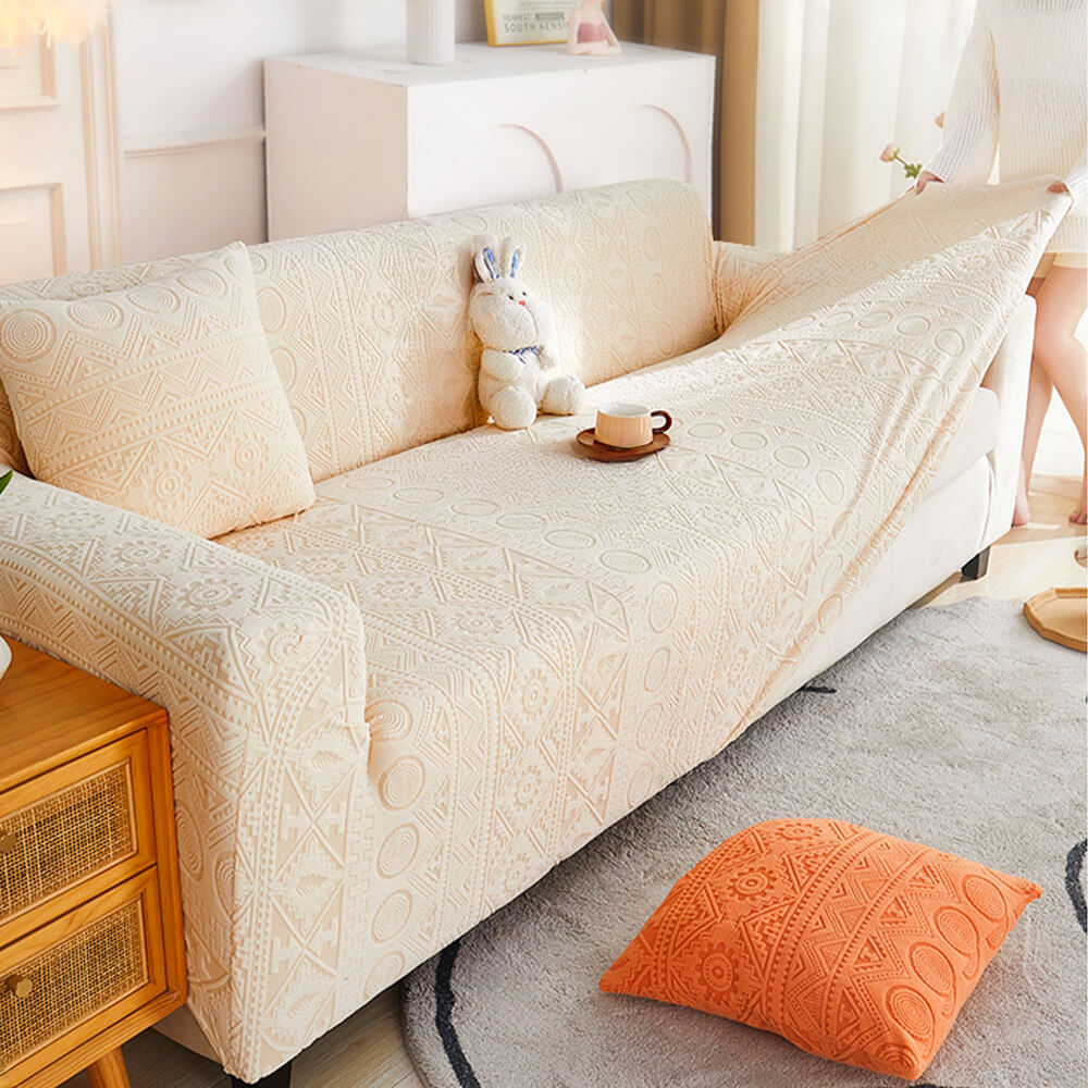 Bohemian Jacquard Stretch Sofa Cover – Full-Cover, Non-Slip Protector with Pillowcase
