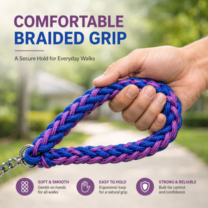 Dog Leash for Strong Pullers, Braided with Chain Control Collar
