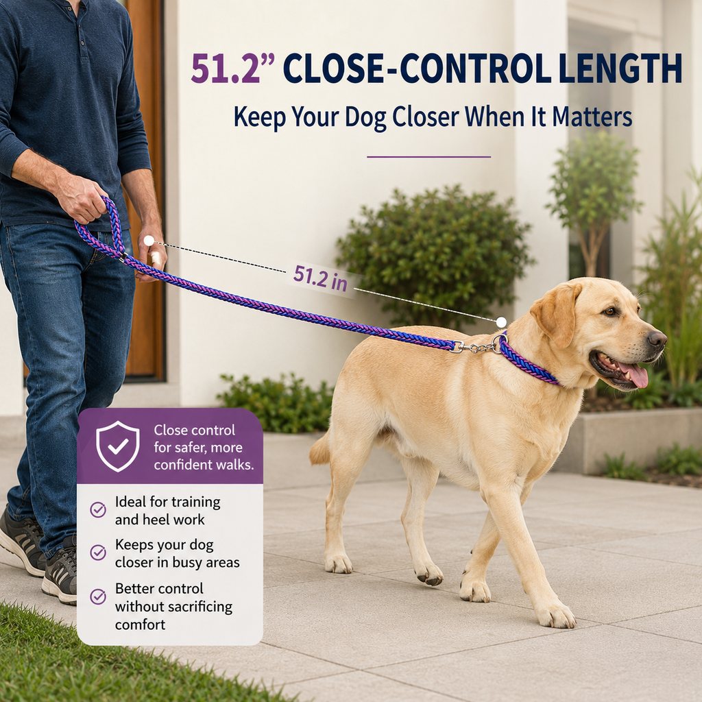 Dog Leash for Strong Pullers, Braided with Chain Control Collar