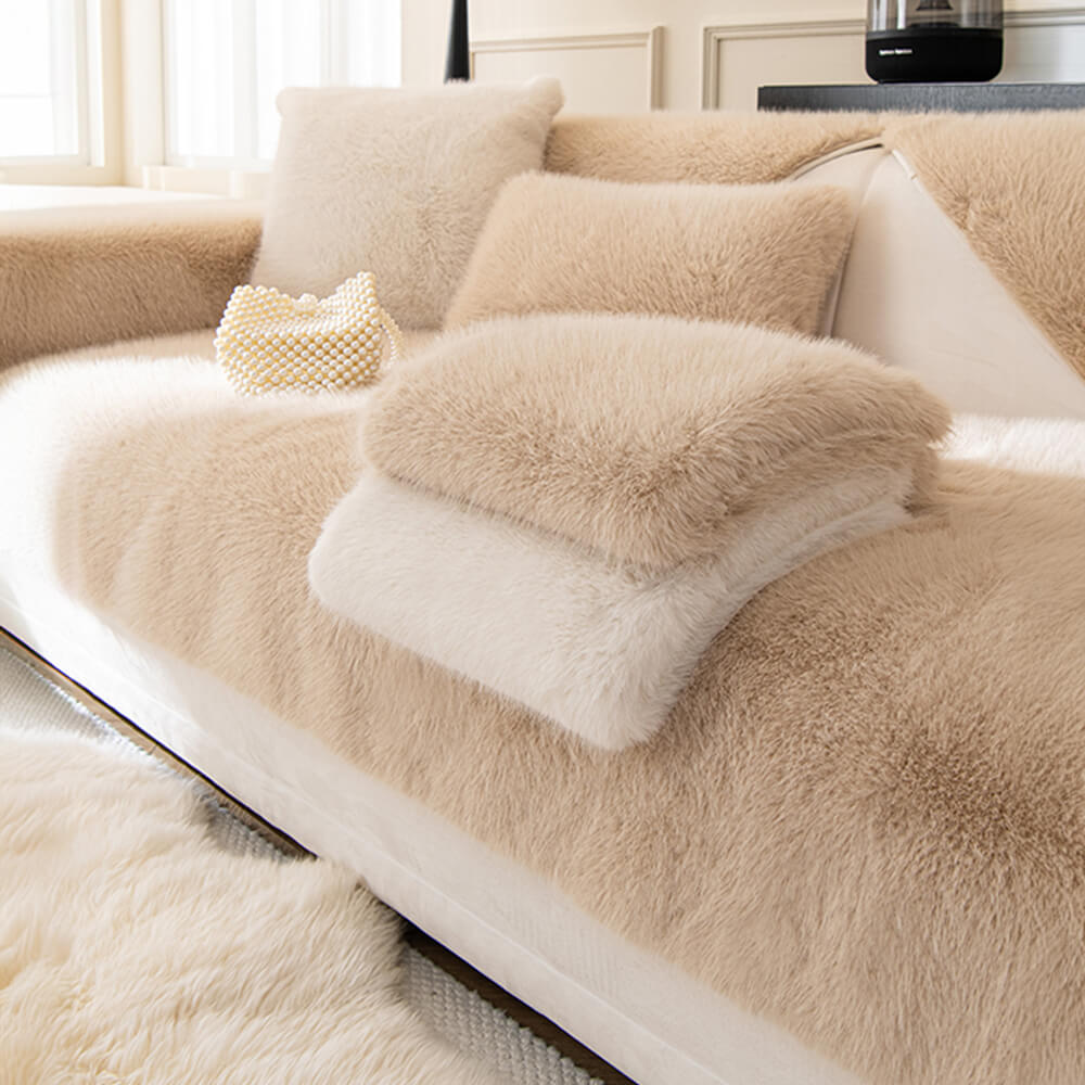 Cozy Thick Faux Fur Sofa Protector – Non-Slip Plush Couch Cover for Ultimate Comfort