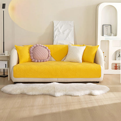 All-Season Minimalist Solid Cotton Geometric Quilted Couch Cover with Anti-Slip Backing