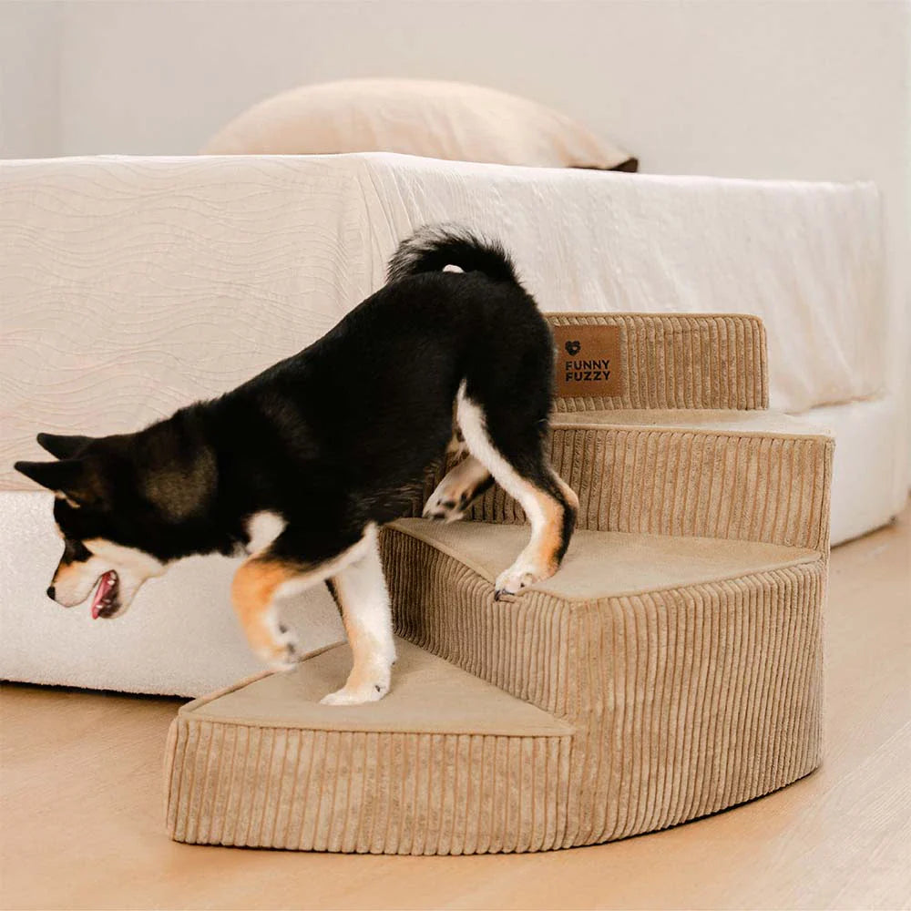 CreamyStep Cozy Corduroy Spiral Pet Stairs — Removable, Joint-Friendly, Easy Access for Pets