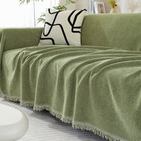 Cozy Chenille Blanket with Herringbone Tassels — Couch Cover