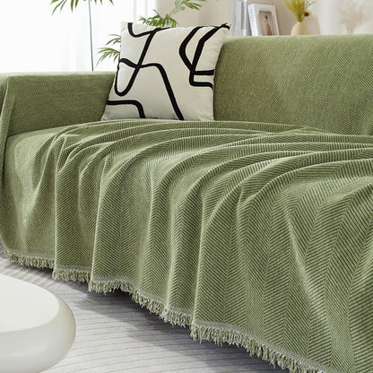 Cozy Chenille Blanket with Herringbone Tassels — Couch Cover