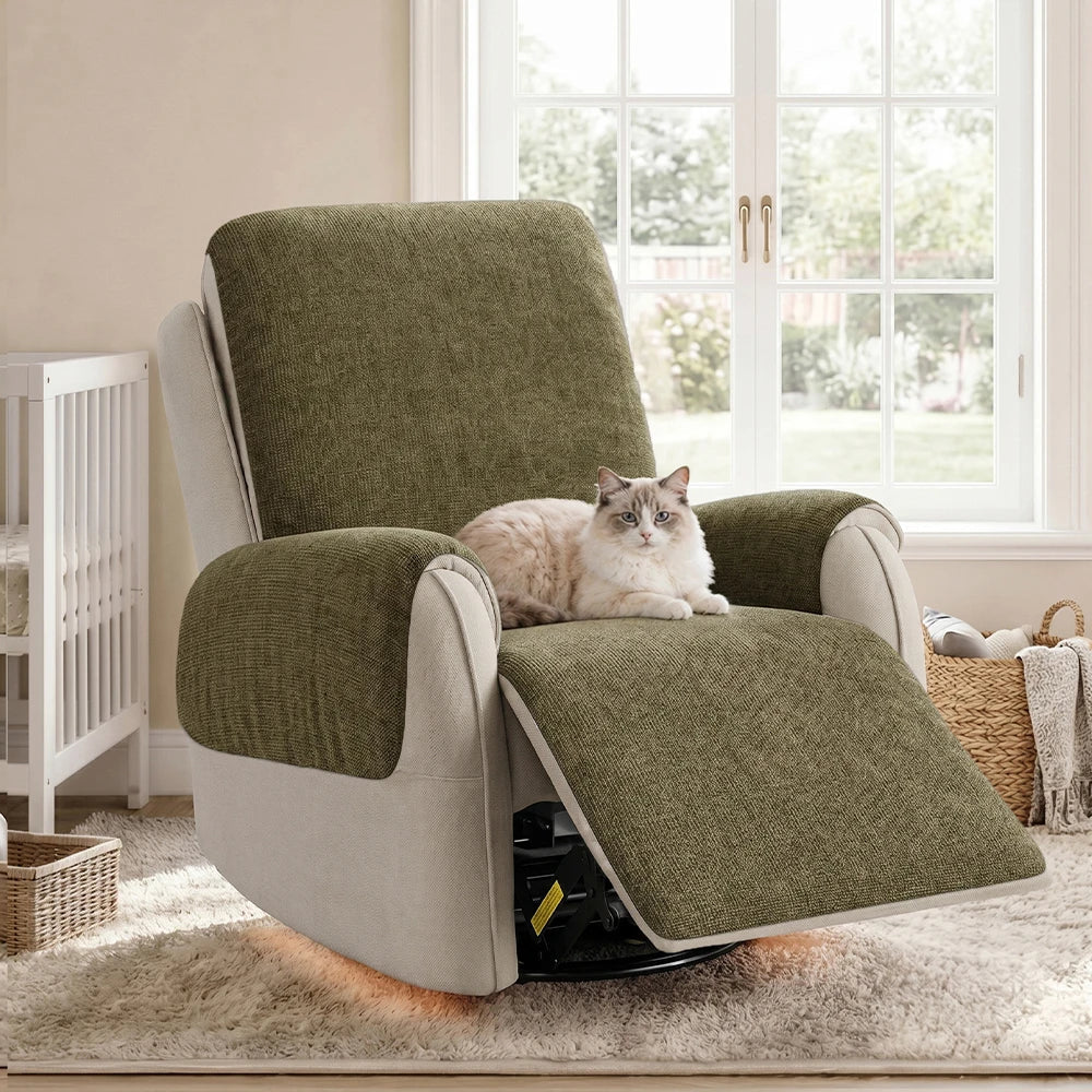 One-Piece Chenille Recliner Chair Cover - Scratch-Resistant, Durable, Water-Repellent & Non-Slip
