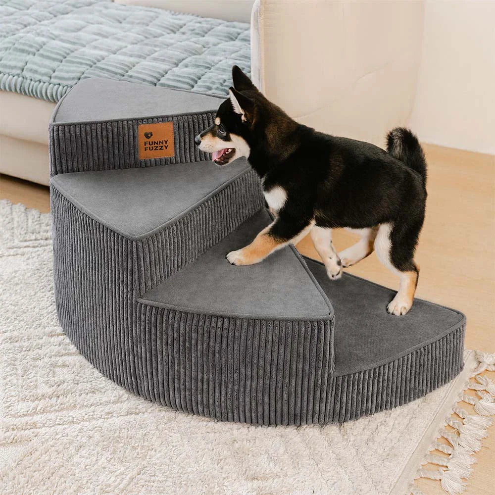 CreamyStep Cozy Corduroy Spiral Pet Stairs — Removable, Joint-Friendly, Easy Access for Pets