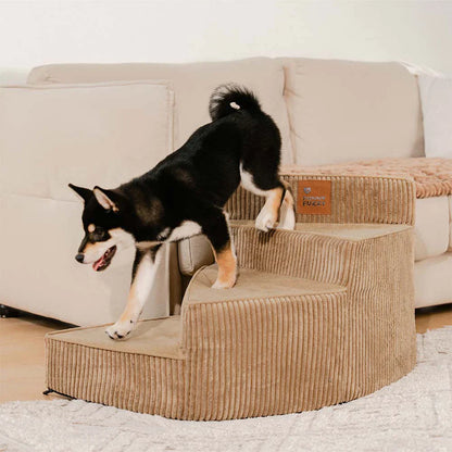 CreamyStep Cozy Corduroy Spiral Pet Stairs — Removable, Joint-Friendly, Easy Access for Pets