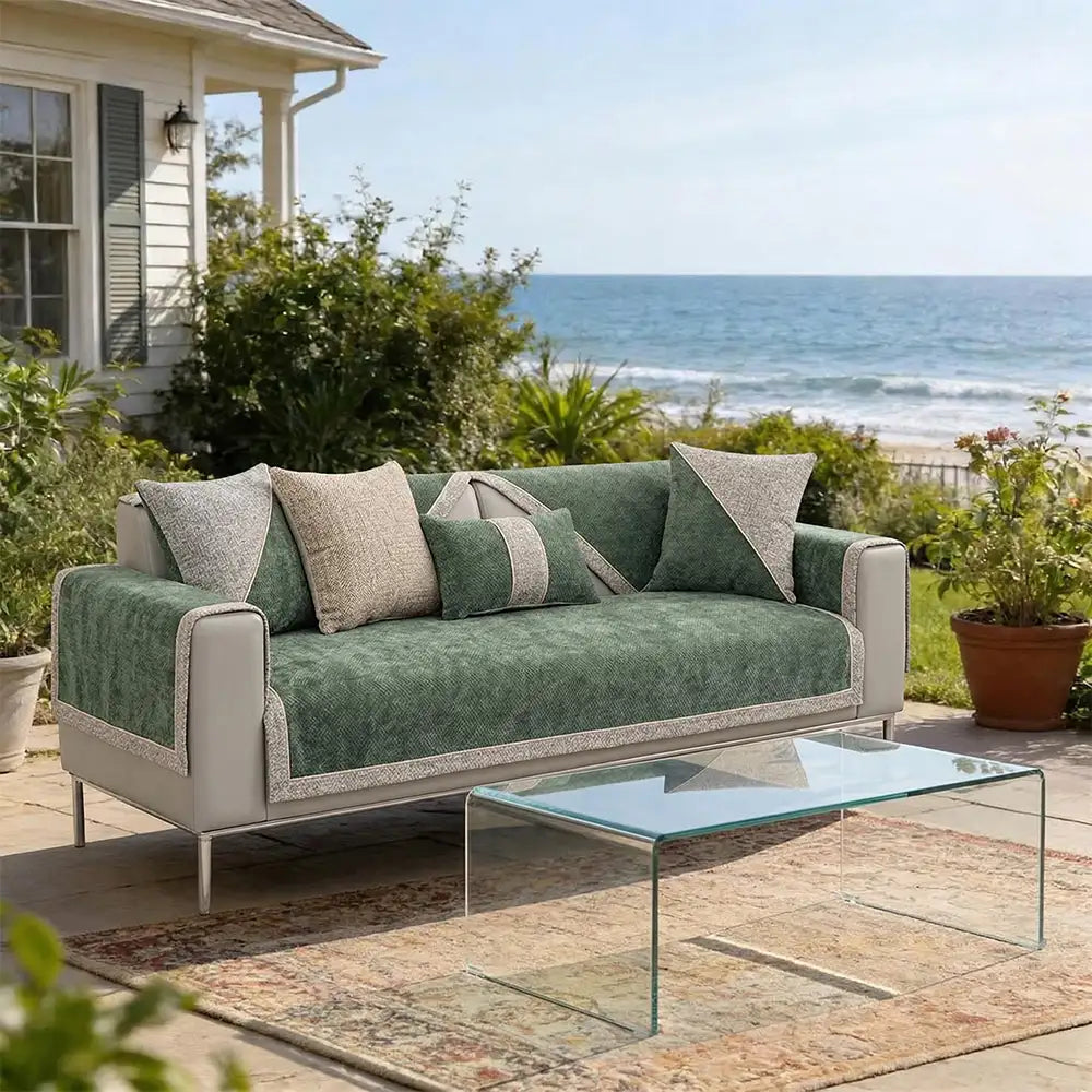 All-Season Modern Tweed Woven Chenille Outdoor Couch Cover with Anti-Slip Backing