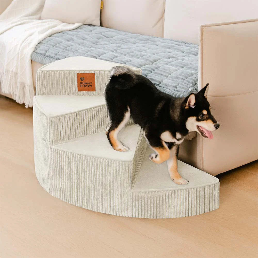 CreamyStep Cozy Corduroy Spiral Pet Stairs — Removable, Joint-Friendly, Easy Access for Pets