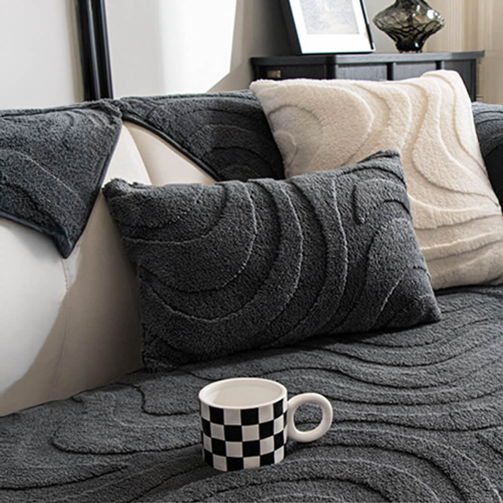 Cozy Plush Curved Jacquard Sofa Cover with Non-Slip Backing – Warm Couch Protector