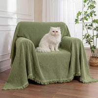 Cozy Chenille Herringbone Armchair Cover with Tassel Trim