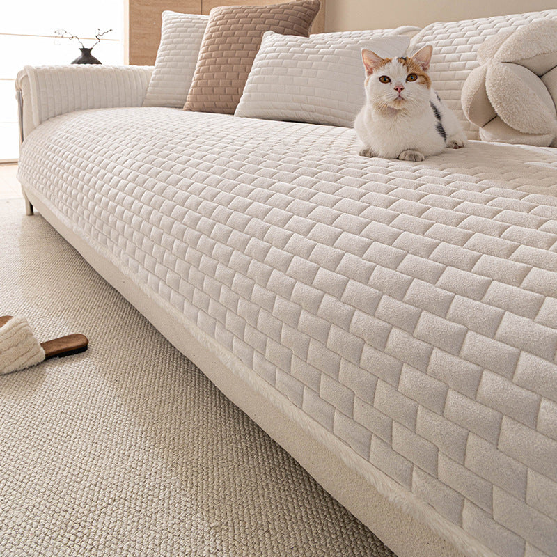 Cream quilted crystal velvet sofa cover