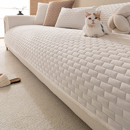 Cream quilted crystal velvet sofa cover