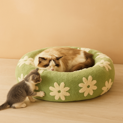 Calming Donut Cat Bed | Soft Plush Bed for Cats and Small Dogs