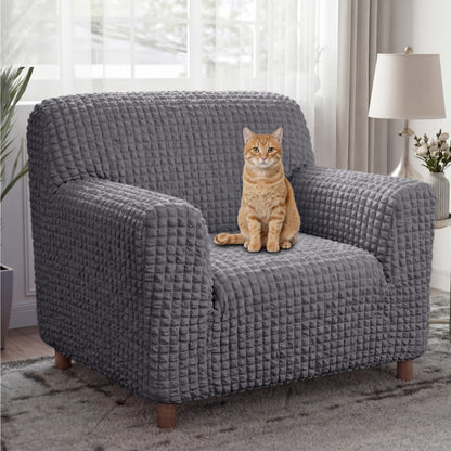 Cream-Style Seersucker Armchair Cover - Breathable, Stretchy, Full-Coverage Magic-Fit