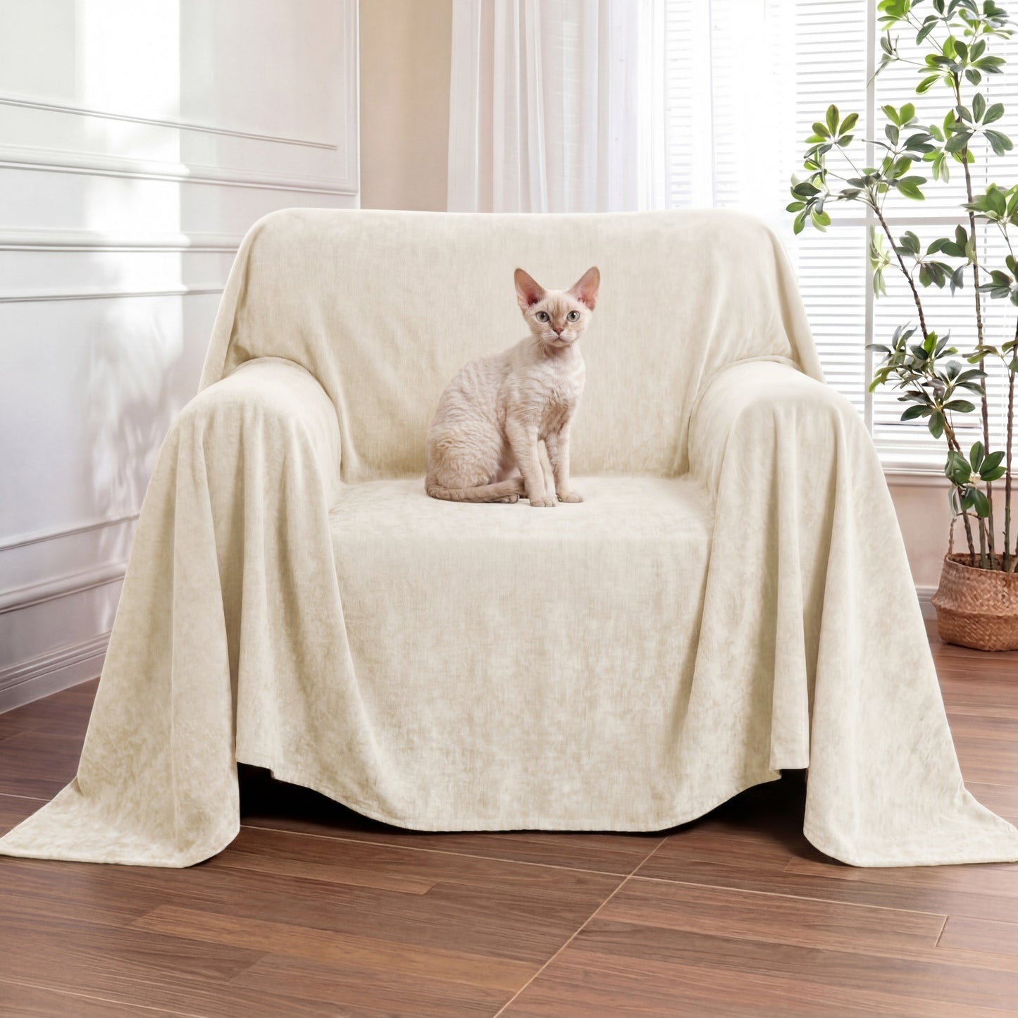 Luxuriously Soft, Waterproof Armchair Cover — Scratch-Resistant, Non-Linting Throw Slipcover