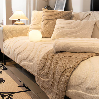 Cozy Plush Curved Jacquard Sofa Cover with Non-Slip Backing – Warm Couch Protector