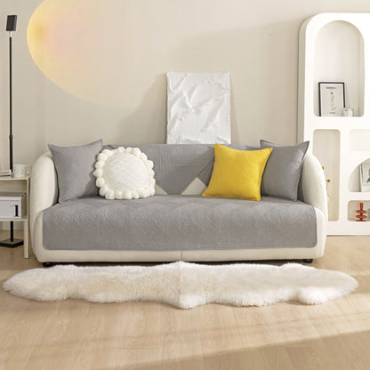 All-Season Minimalist Solid Cotton Geometric Quilted Couch Cover with Anti-Slip Backing
