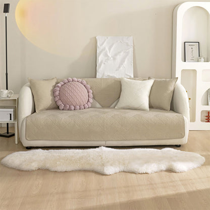 All-Season Minimalist Solid Cotton Geometric Quilted Couch Cover with Anti-Slip Backing