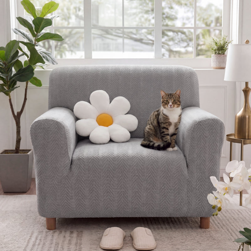 Luxurious Cream Herringbone Stretch Armchair Cover – Elegant Aesthetic, Magic-Fit