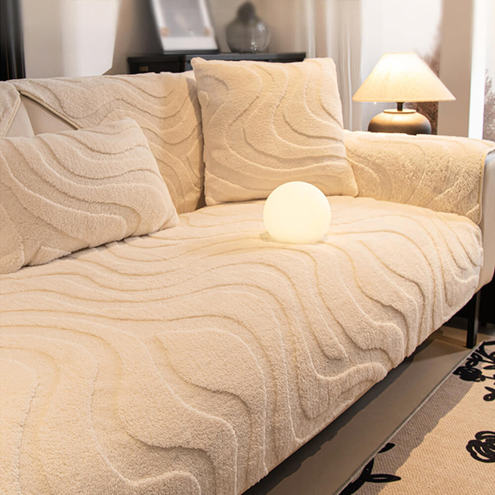 Cozy Plush Curved Jacquard Sofa Cover with Non-Slip Backing – Warm Couch Protector