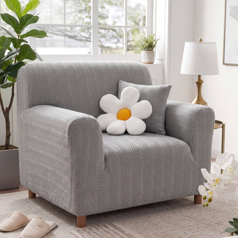 Luxurious Cream Herringbone Stretch Armchair Cover – Elegant Aesthetic, Magic-Fit