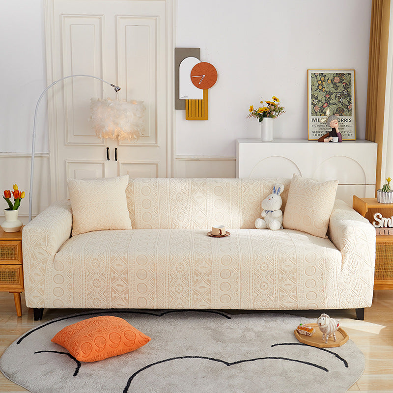 Bohemian Jacquard Stretch Sofa Cover – Full-Cover, Non-Slip Protector with Pillowcase