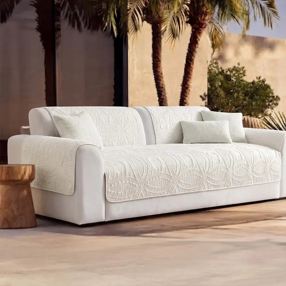 All-Season Water-Repellent Brushed Fabric Outdoor Couch Cover - Breathable & Non-Slip