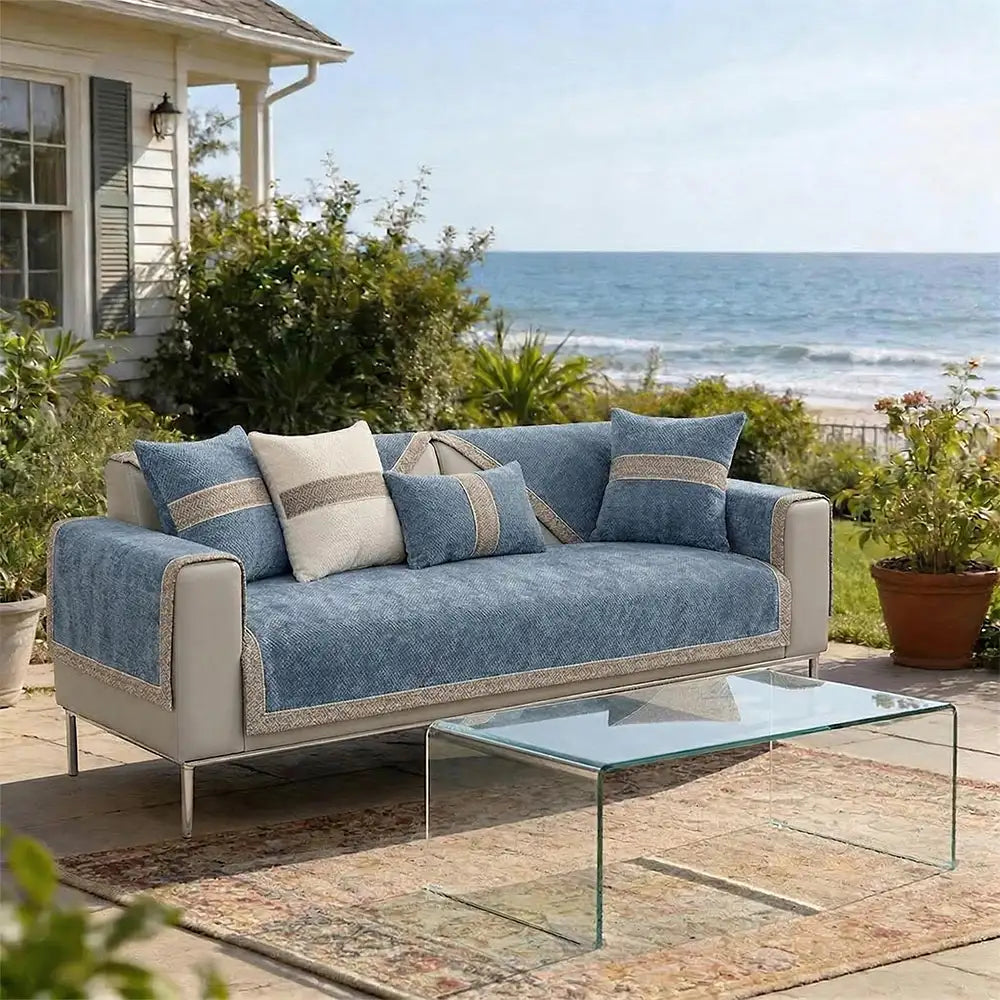 All-Season Modern Tweed Woven Chenille Outdoor Couch Cover with Anti-Slip Backing