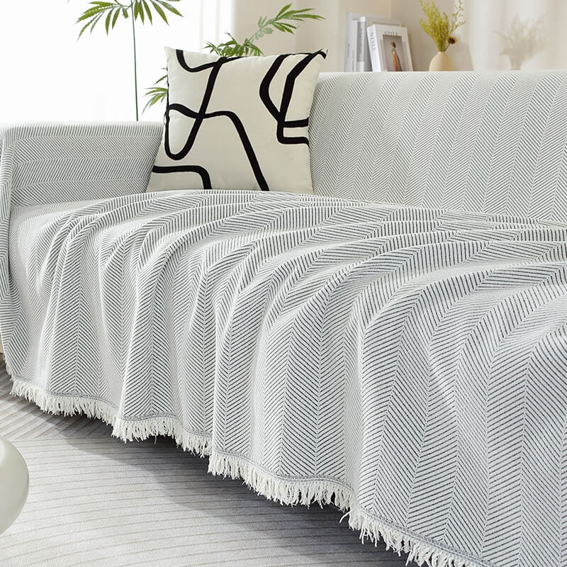 Cozy Chenille Blanket with Herringbone Tassels — Couch Cover