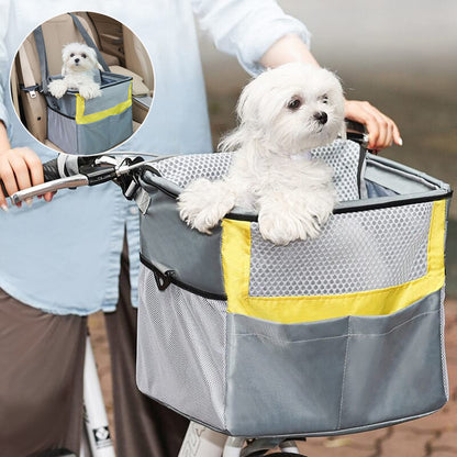 3-in-1 Dog Bike Basket – Removable Pet Carrier with Safety Buckle