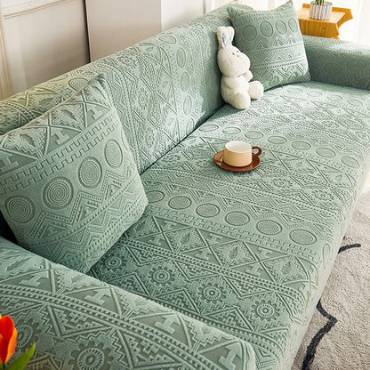 Green bohemian jacquard stretch sofa cover