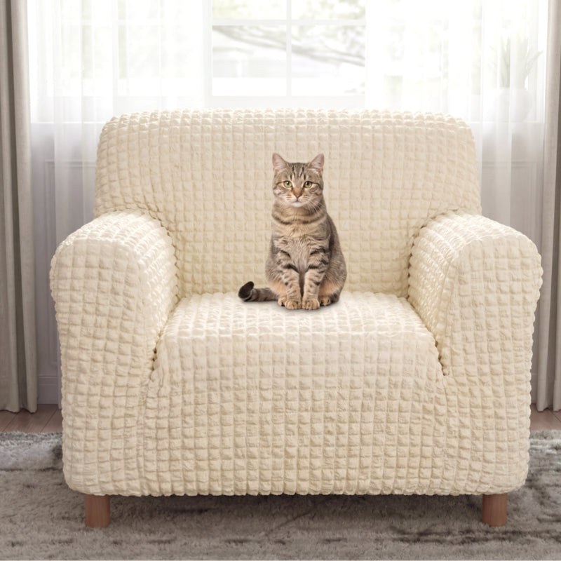 Cream-Style Seersucker Armchair Cover - Breathable, Stretchy, Full-Coverage Magic-Fit