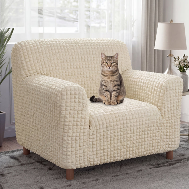 Cream-Style Seersucker Armchair Cover - Breathable, Stretchy, Full-Coverage Magic-Fit