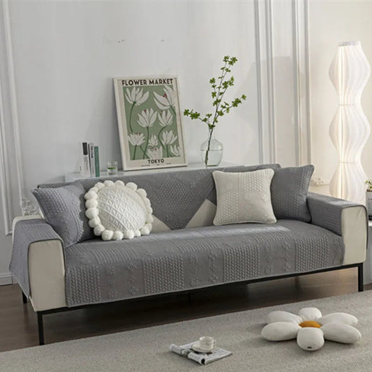 3D Wheat Embroidered Cotton Couch Cover - Washable, Non-Slip & Pet-Scratch Resistant