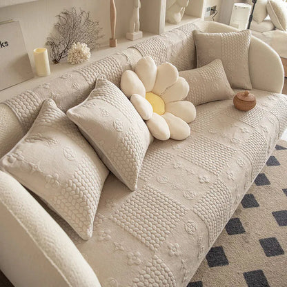 3D Wheat Embroidered Cotton Couch Cover - Washable, Non-Slip & Pet-Scratch Resistant