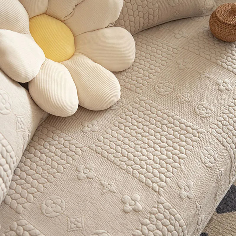 3D Wheat Embroidered Cotton Couch Cover - Washable, Non-Slip & Pet-Scratch Resistant
