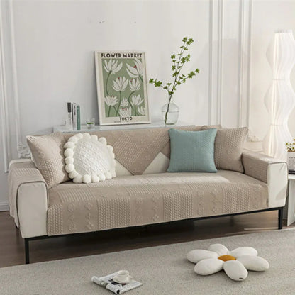 3D Wheat Embroidered Cotton Couch Cover - Washable, Non-Slip & Pet-Scratch Resistant