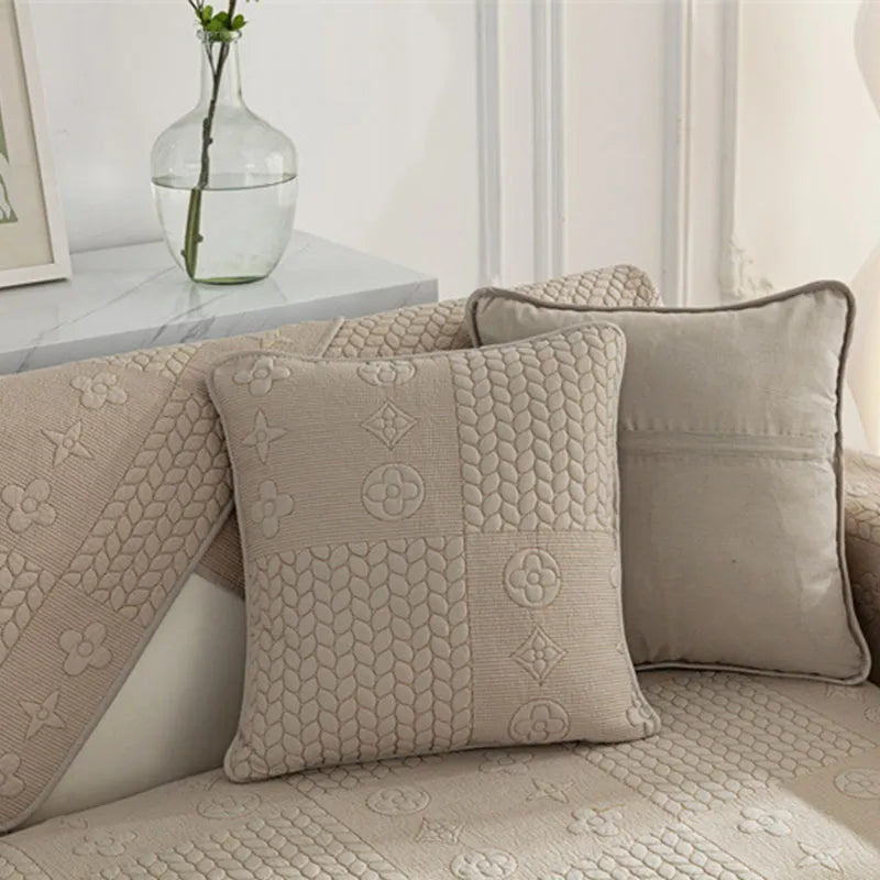 3D Wheat Embroidered Cotton Couch Cover - Washable, Non-Slip & Pet-Scratch Resistant