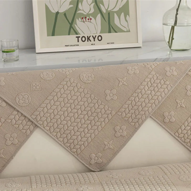 3D Wheat Embroidered Cotton Couch Cover - Washable, Non-Slip & Pet-Scratch Resistant