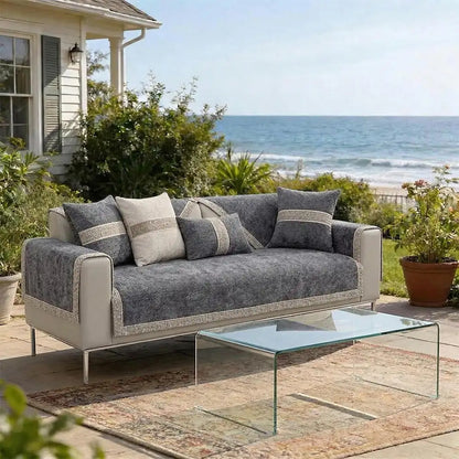 All-Season Modern Tweed Woven Chenille Outdoor Couch Cover with Anti-Slip Backing