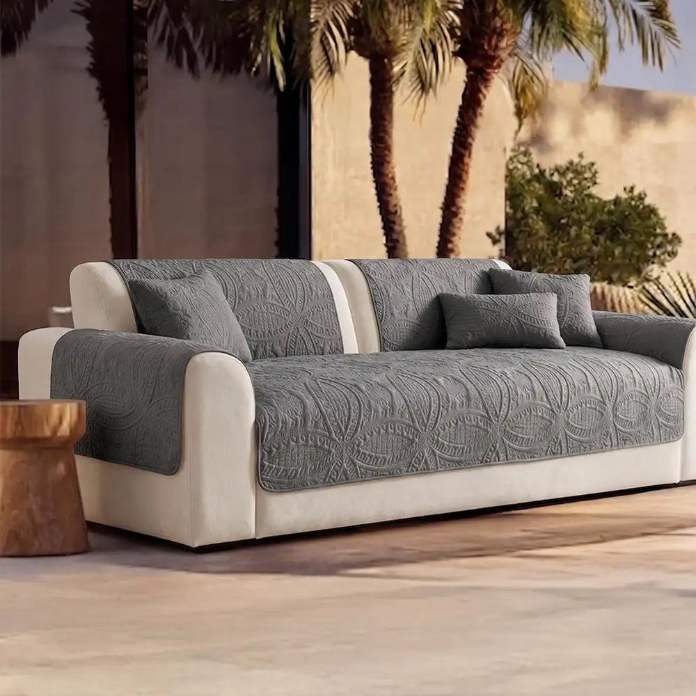All-Season Water-Repellent Brushed Fabric Outdoor Couch Cover - Breathable & Non-Slip