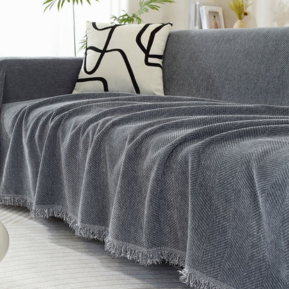 Cozy Chenille Blanket with Herringbone Tassels — Couch Cover