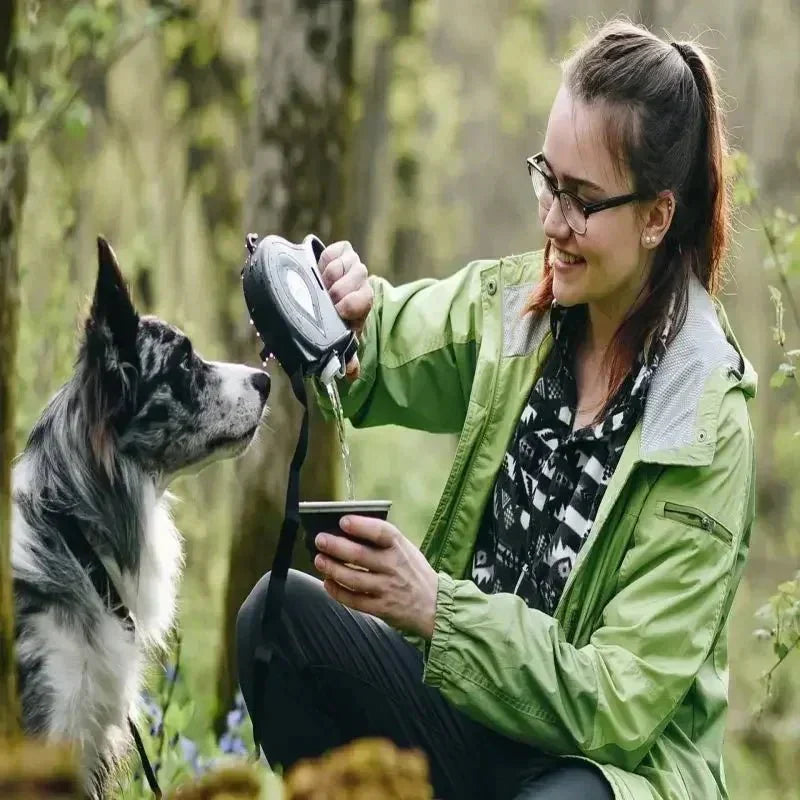 4-in-1 Retractable Dog Leash | Built-in Water Bottle, Food Bowl & Poop Bag Holder