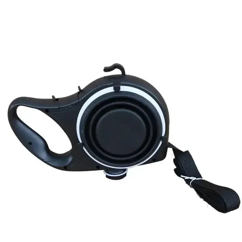 4-in-1 Retractable Dog Leash | Built-in Water Bottle, Food Bowl & Poop Bag Holder
